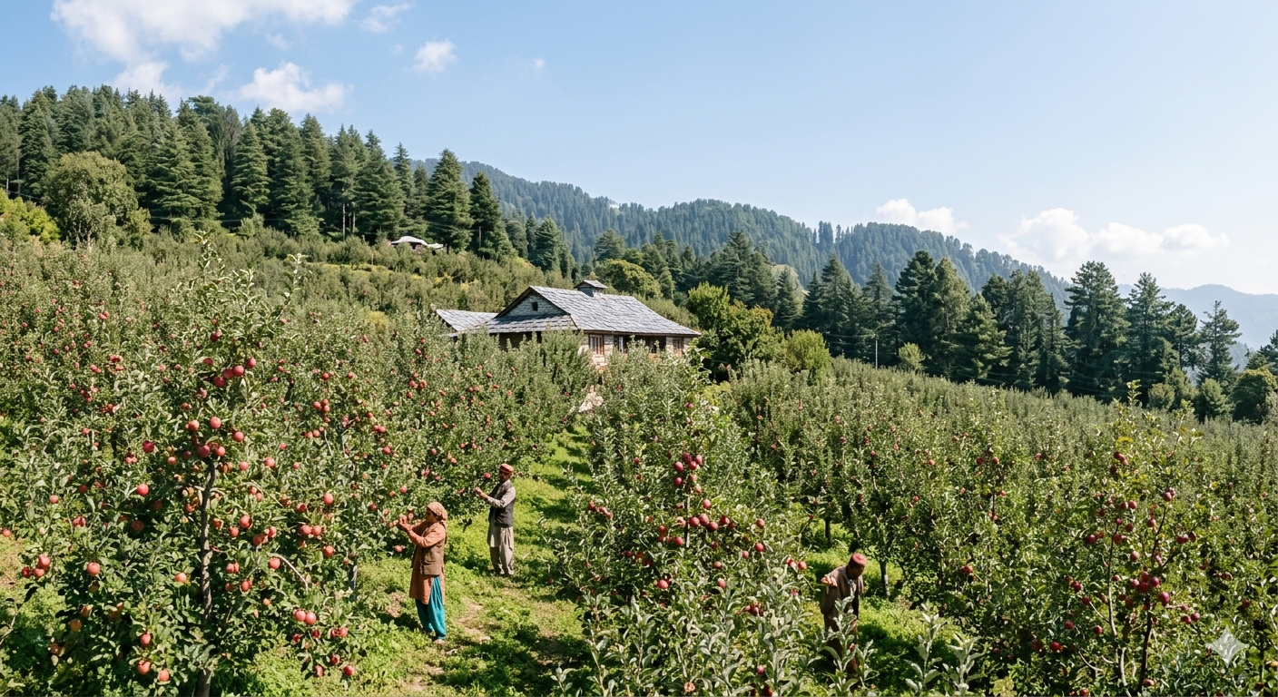 Historic apple orchards at Stokes Farm on a Narkanda tour.